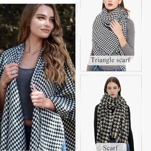 Eclissy Women's Large Wraps Scarves Winter Shawl Tassel Square Cape Black&White